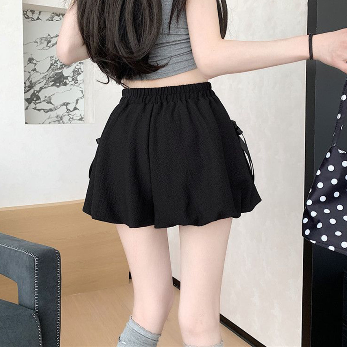 Bowknot High Waist Bubble Skirt - cas7m