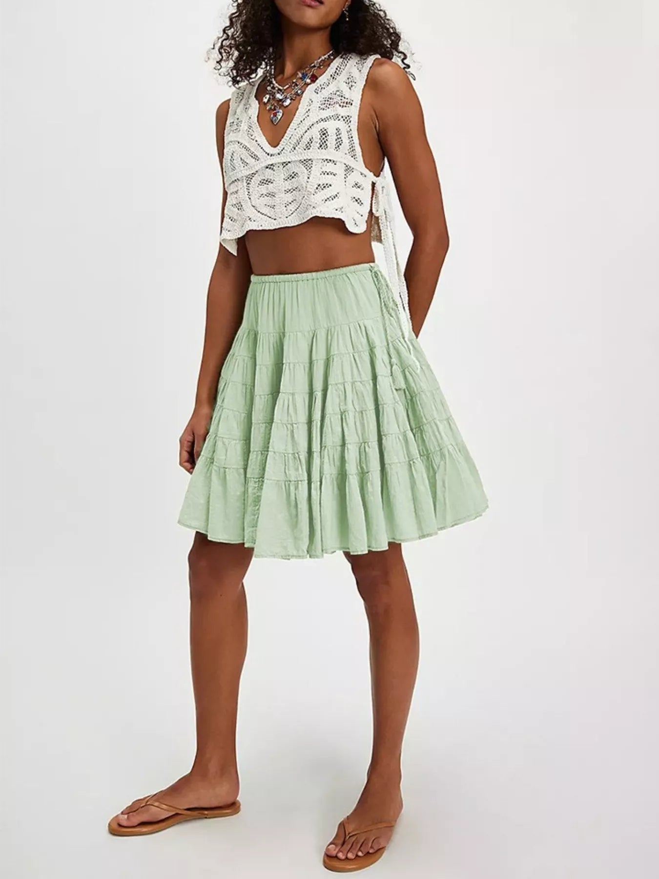 Tiered Drawstring Mini Skirt - cas7m
