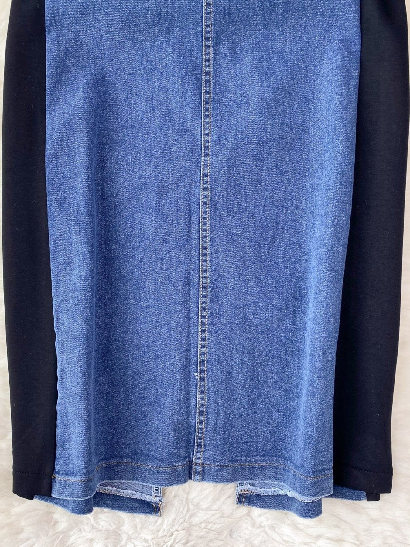 Full Size Denim Patchwork Short Sleeve Slit Back Dress Plus Size - cas7m