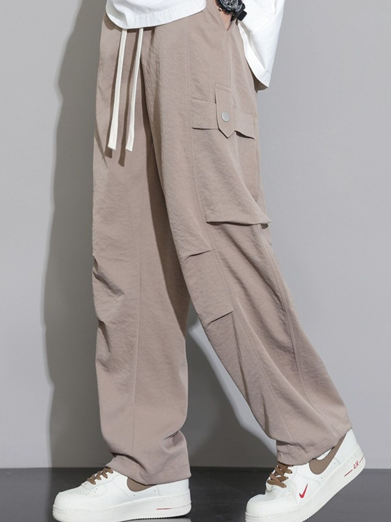 Men's Plus Size Relaxed Fit Cargo Pants with Drawstring - cas7m