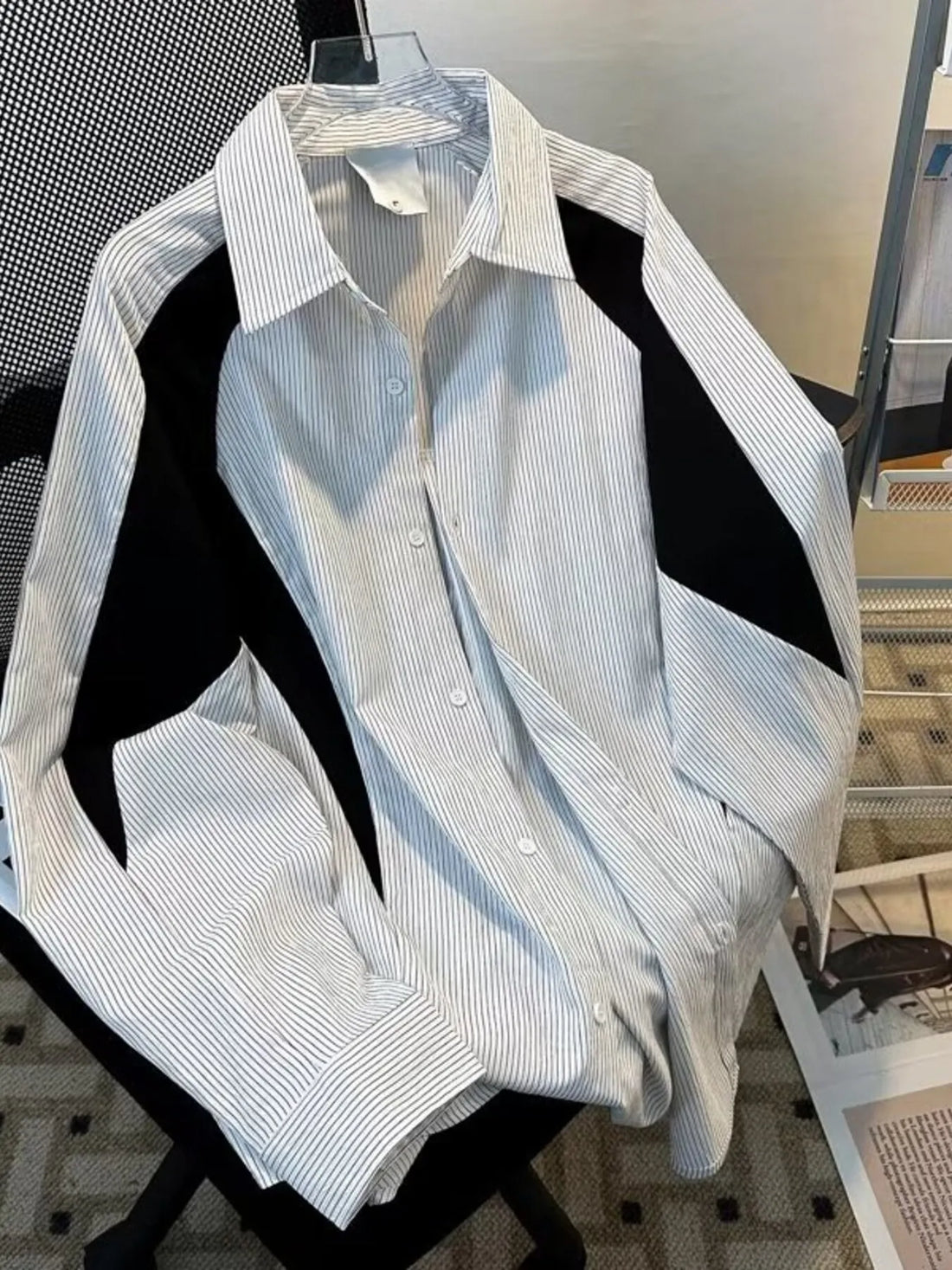 Men's Color Block Striped Long Sleeve Shirt - cas7m