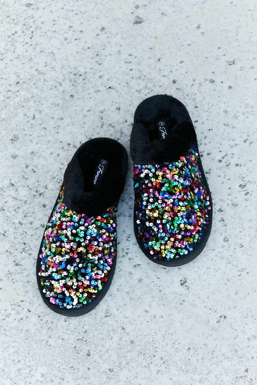 Forever Link Multicolored Sequin Faux Fur Slipper - cas7m