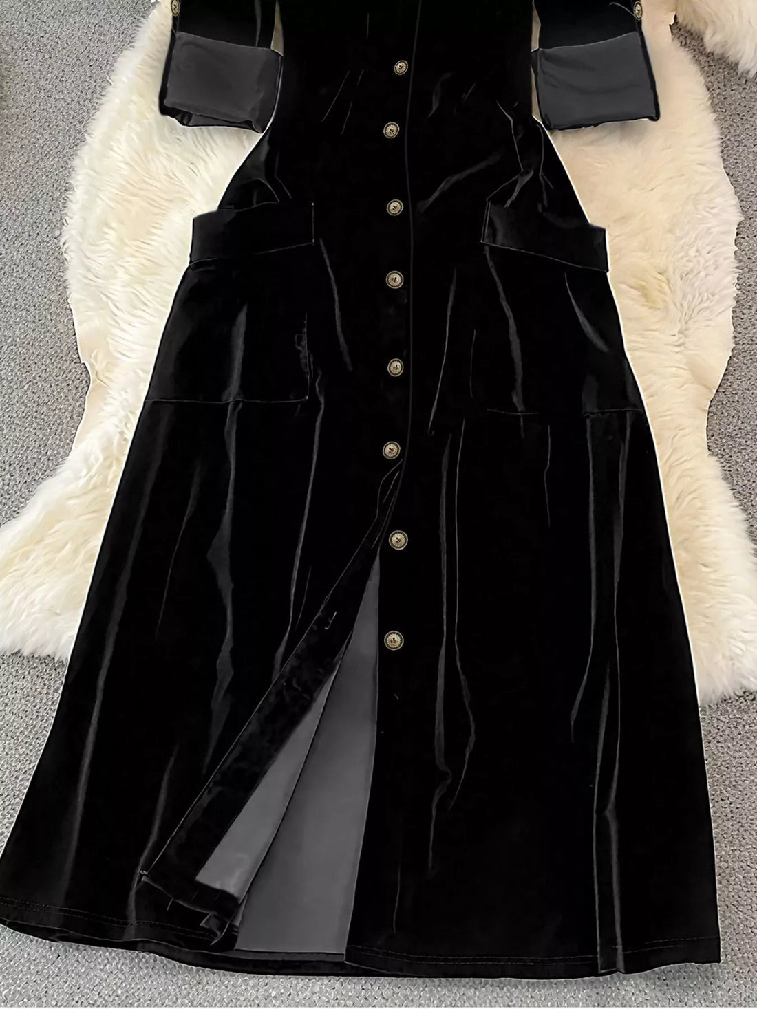 Velvet Button-Down Midi Dress - cas7m