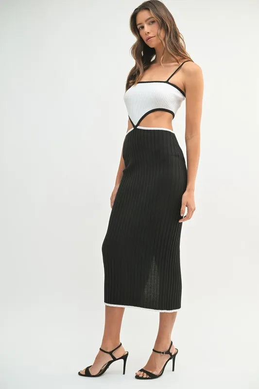 MABLE Ribbed Knit Color Block Cutout Midi Dress - cas7m
