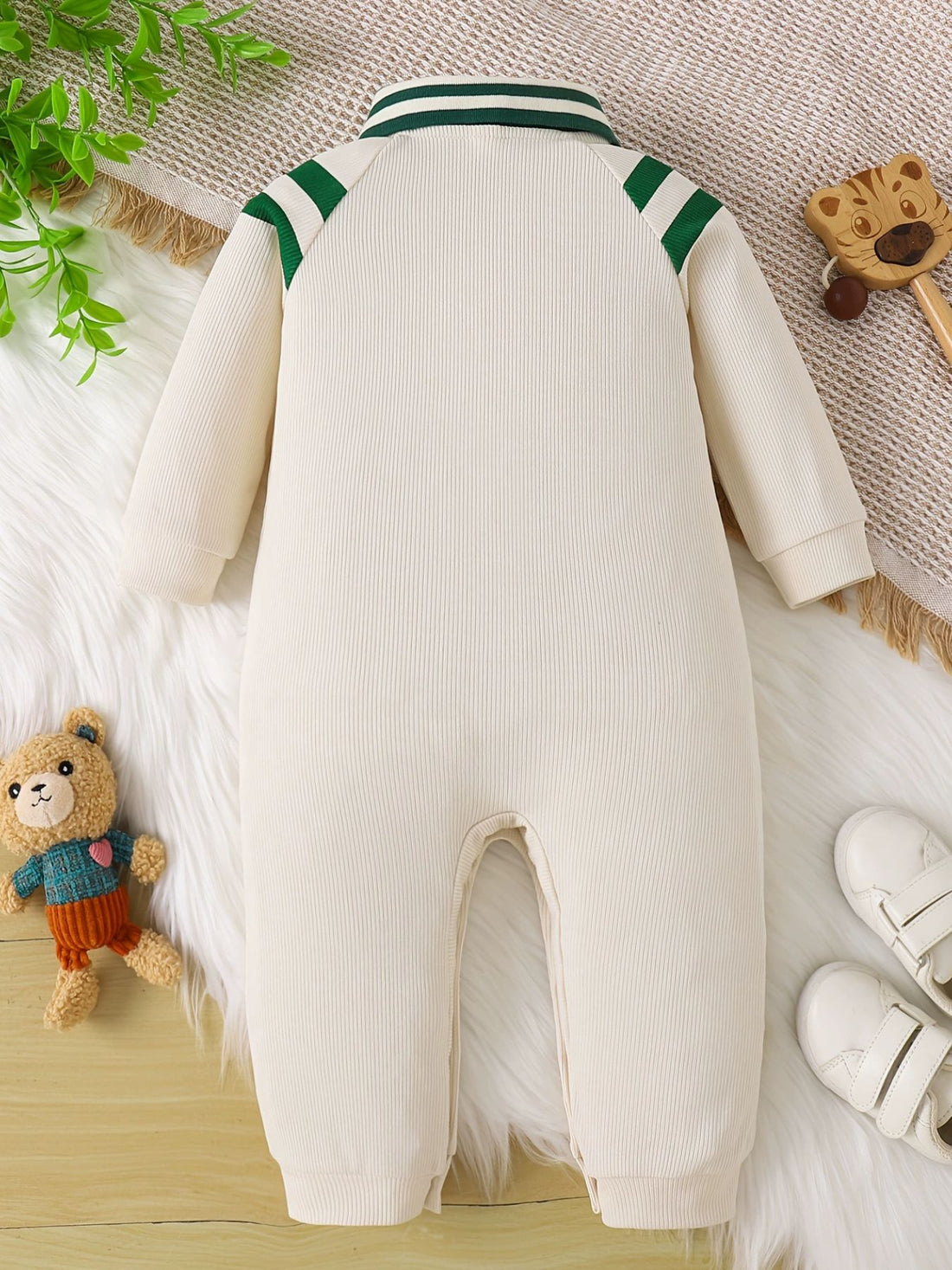 Children's Striped Collar Long Sleeve One-Piece - cas7m