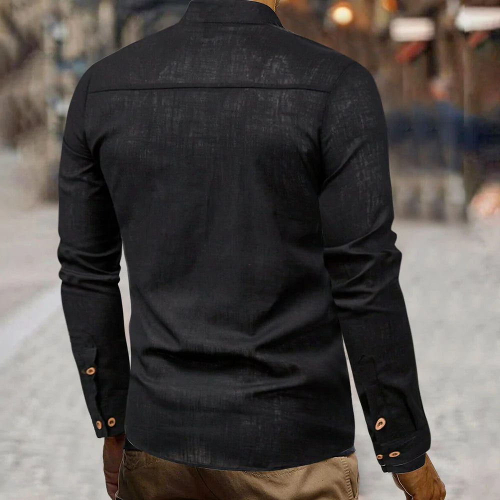 Mens Stand Collar Linen Shirt - cas7m