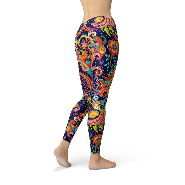 Womens Ornamental Blue Paisley Leggings - cas7m