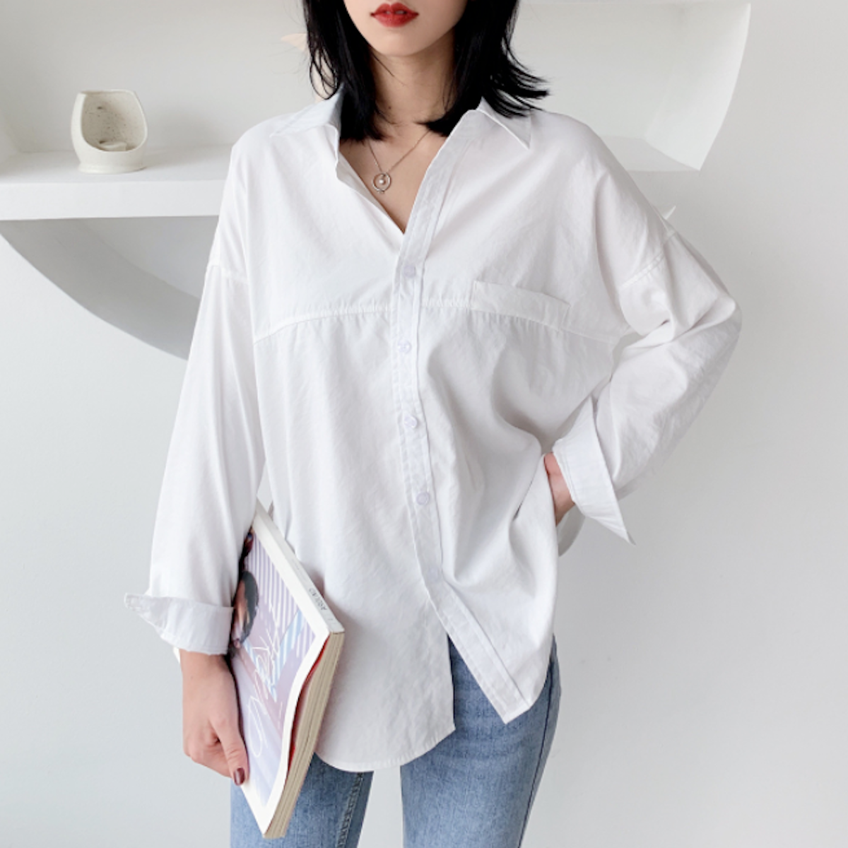 Womens Relaxed Fit Longline Shirt - cas7m