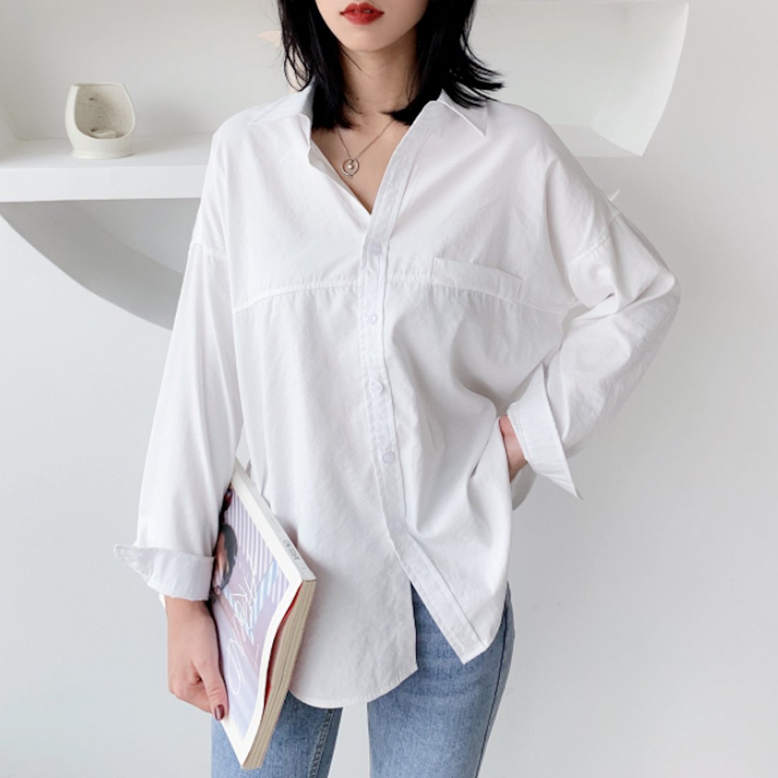 Womens Relaxed Fit Longline Shirt - cas7m
