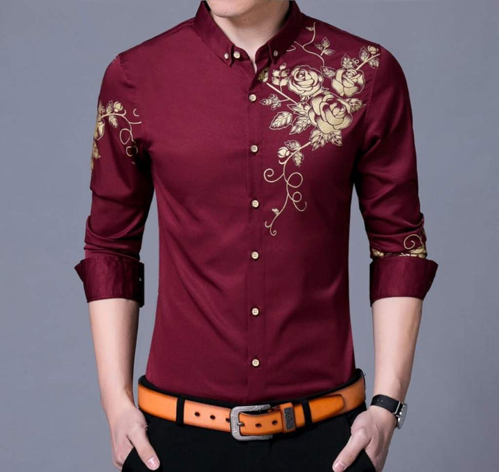 Mens Slim Fit Long Sleeve Floral Shirt - cas7m