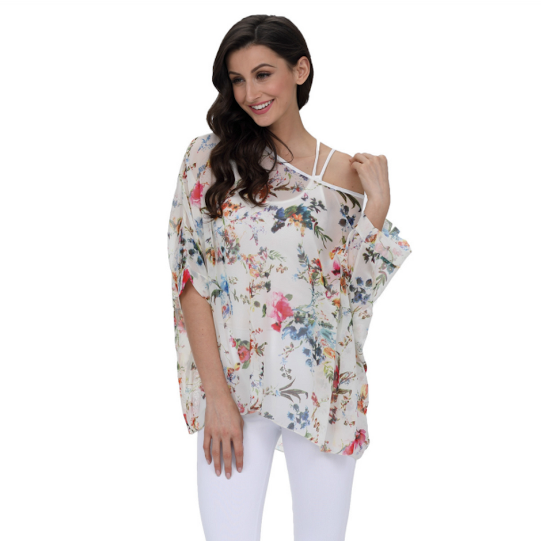 Womens Summer Floral Print Chiffon Tunic Top - cas7m
