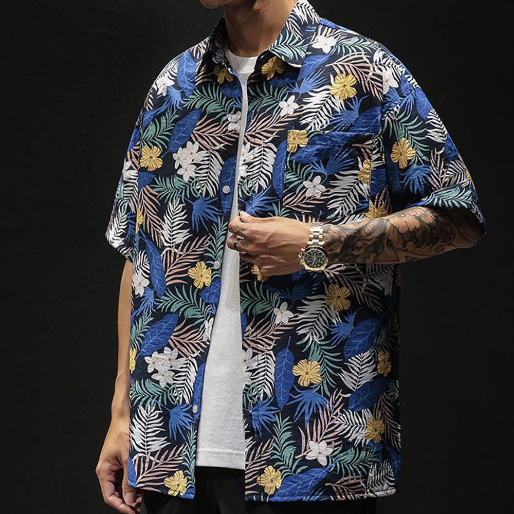 Mens Loose Fit Summer Hawaiian Shirt - cas7m