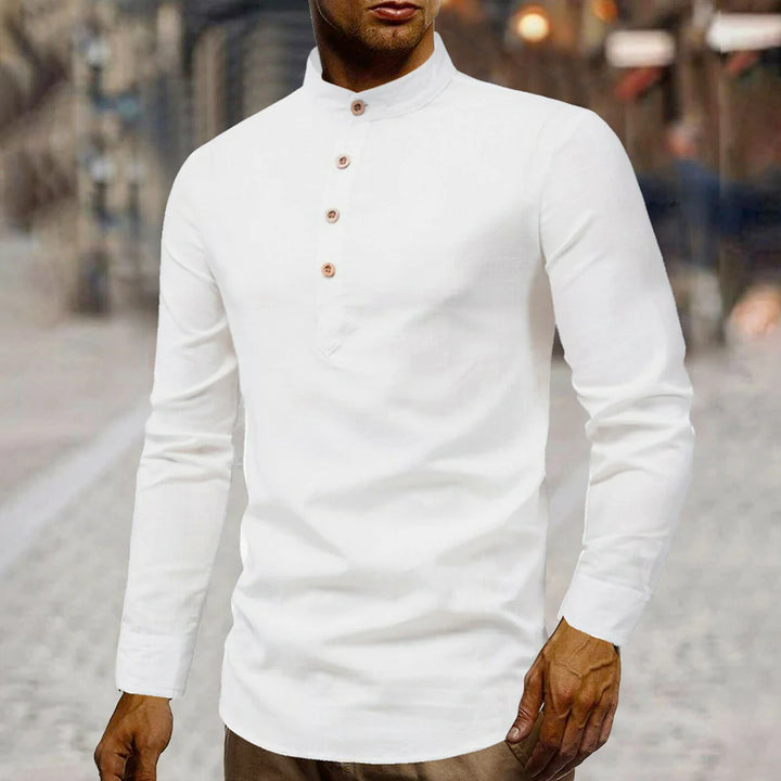 Mens Stand Collar Linen Shirt - cas7m