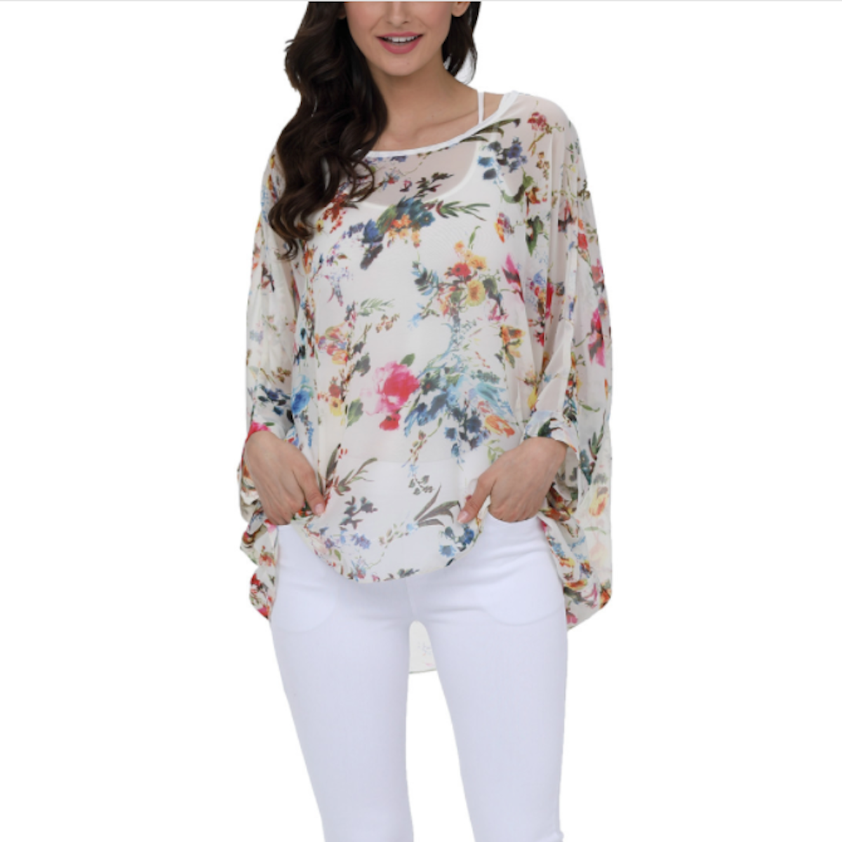 Womens Summer Floral Print Chiffon Tunic Top - cas7m