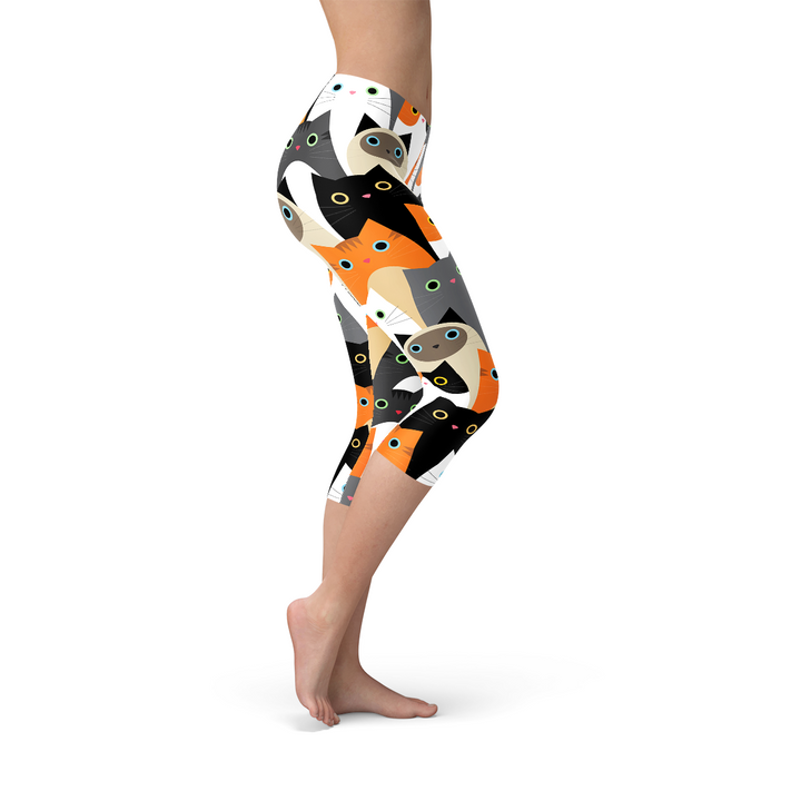 Womens All Over Print Cats Capri Leggings - cas7m
