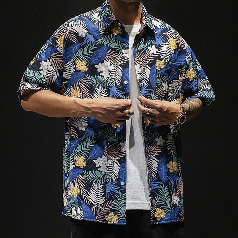 Mens Loose Fit Summer Hawaiian Shirt - cas7m