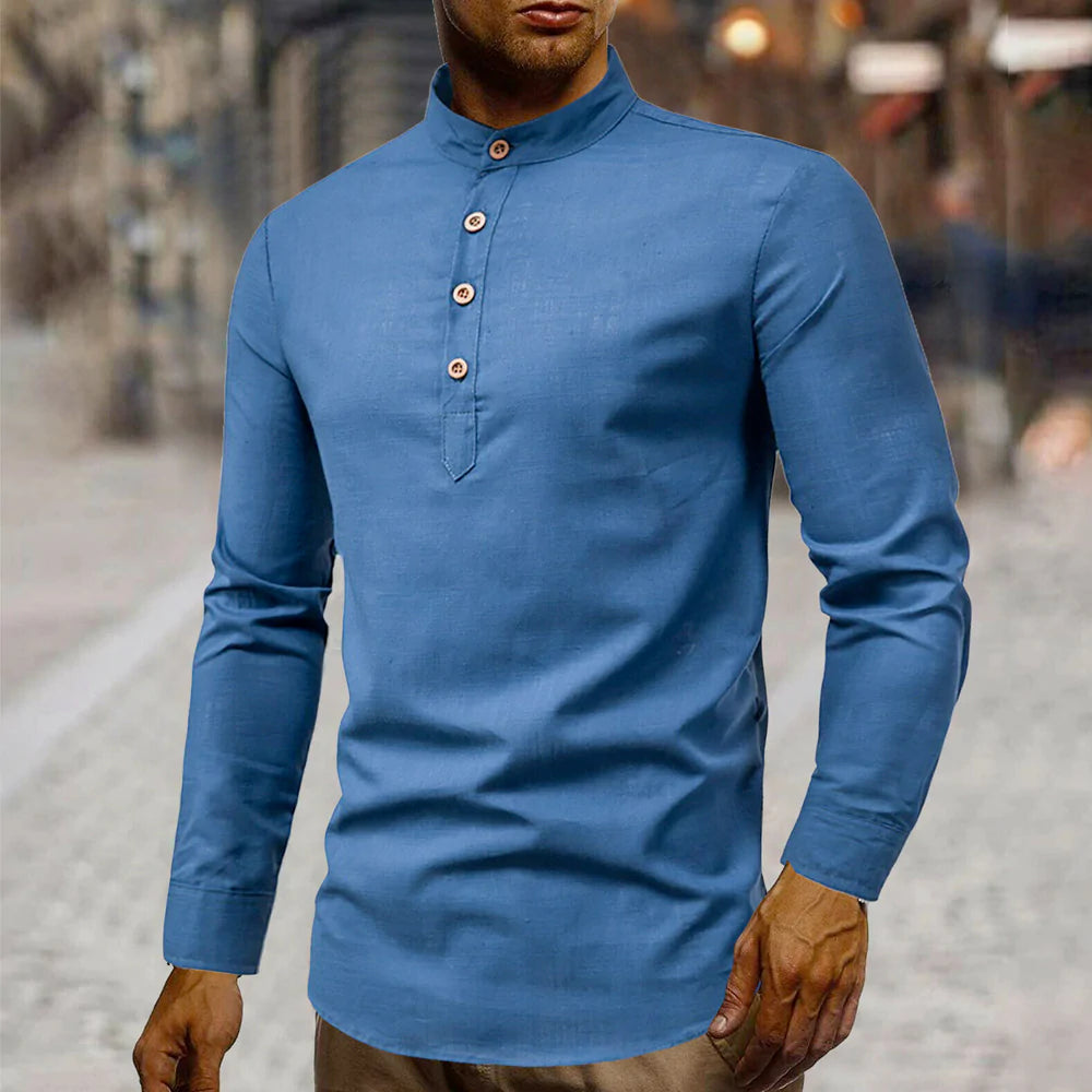 Mens Stand Collar Linen Shirt - cas7m