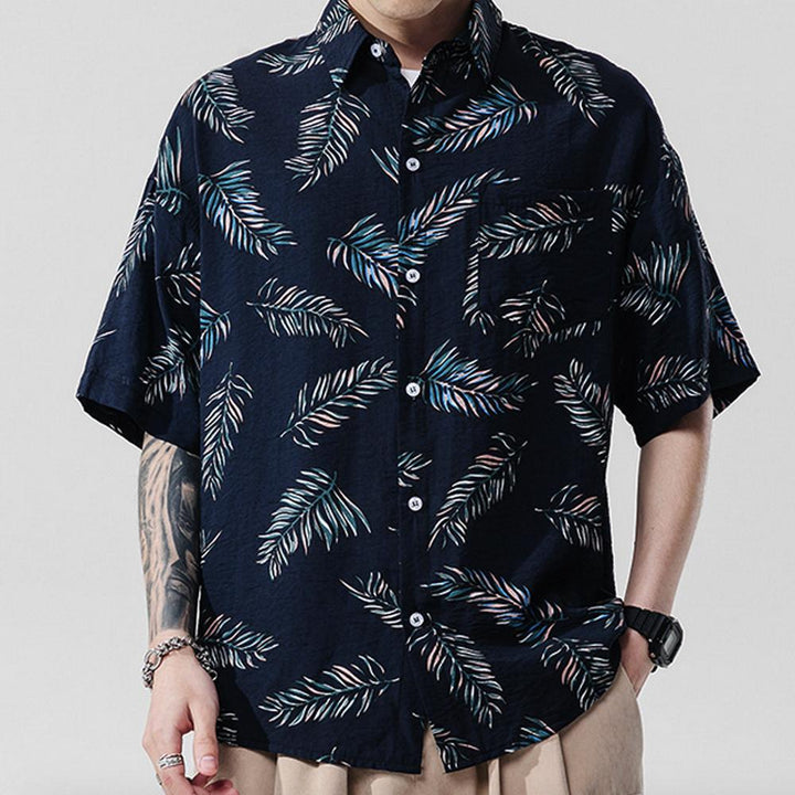 Mens Loose Fit Summer Floral Hawaiian Shirt - cas7m