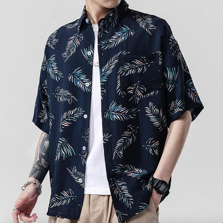 Mens Loose Fit Summer Floral Hawaiian Shirt - cas7m
