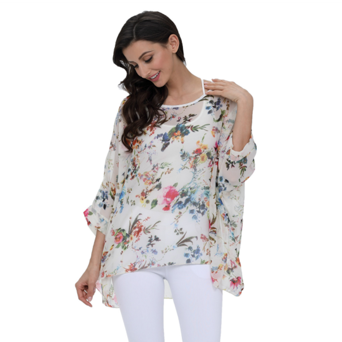 Womens Summer Floral Print Chiffon Tunic Top - cas7m