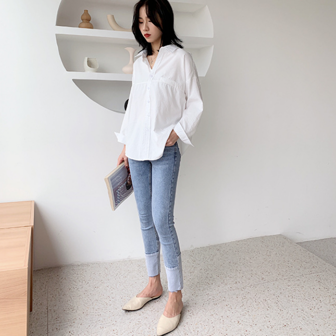 Womens Relaxed Fit Longline Shirt - cas7m