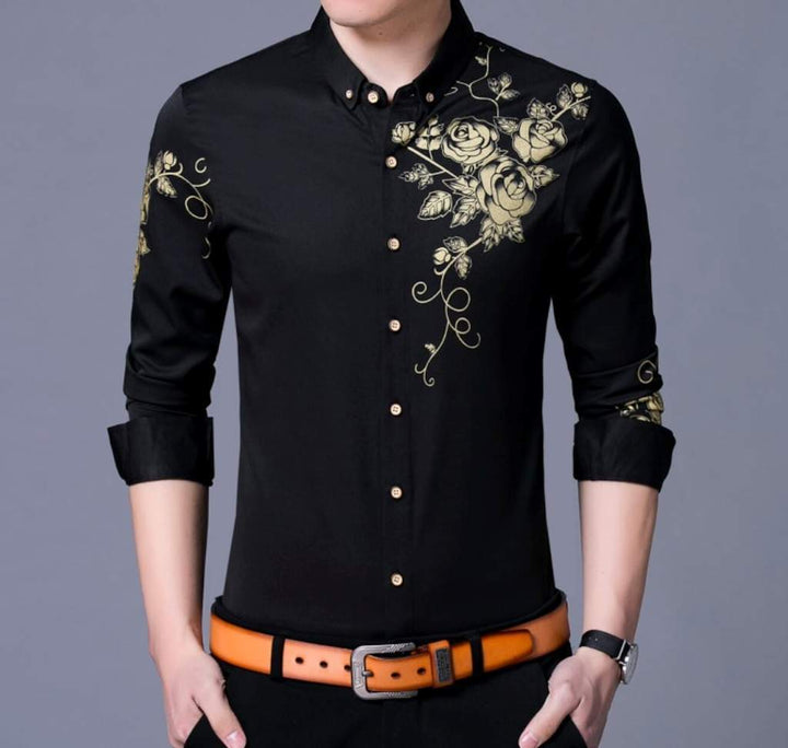 Mens Slim Fit Long Sleeve Floral Shirt - cas7m