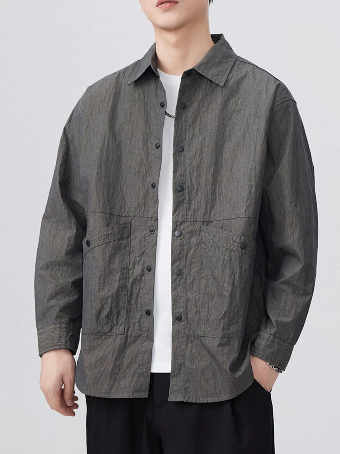 Men's Plus Size Button Up Long Sleeve Shirt - cas7m