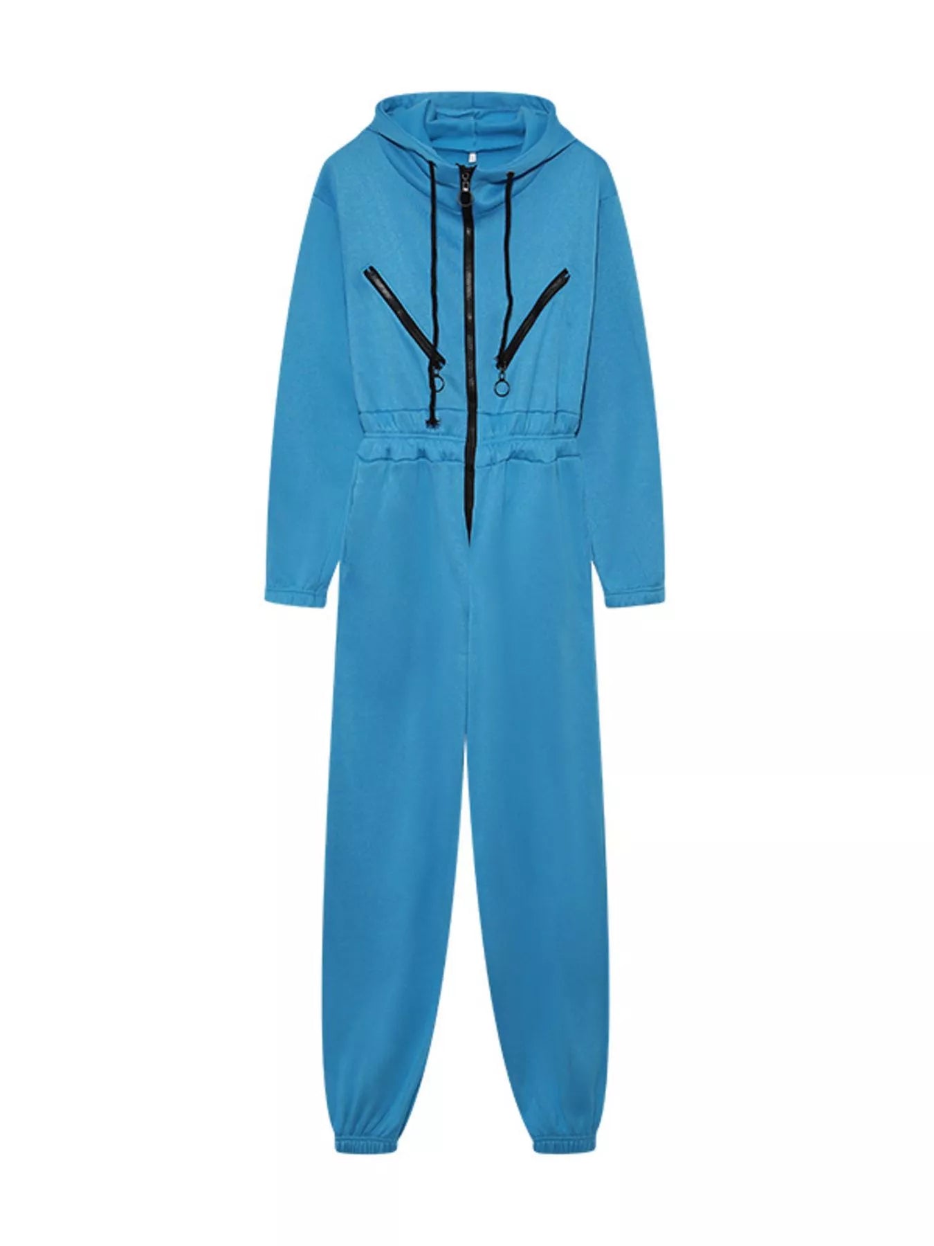 Hooded Zip-Up Long Sleeve Jumpsuit - cas7m