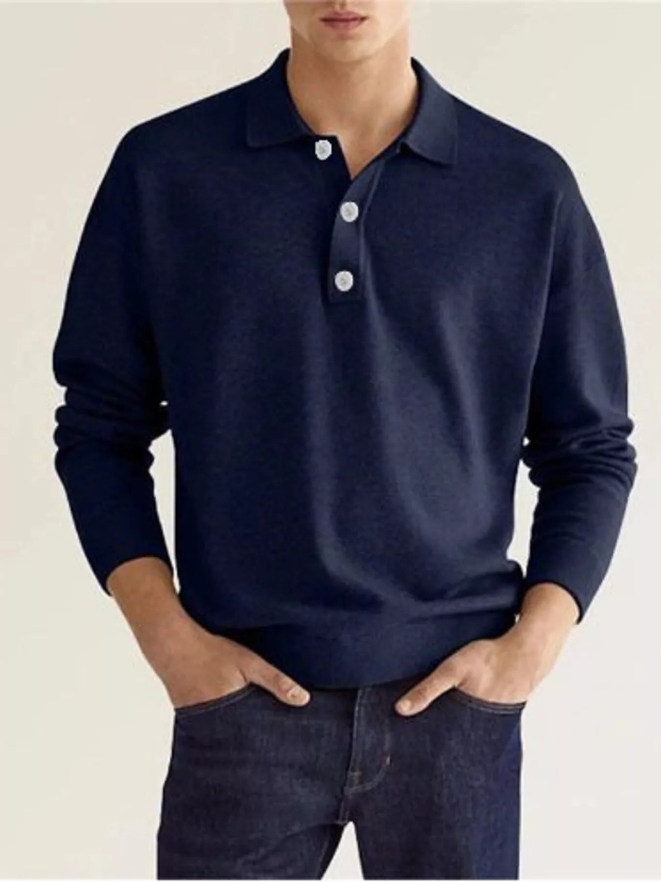 Men's Plus Size Long Sleeve Casual Polo Shirt - cas7m