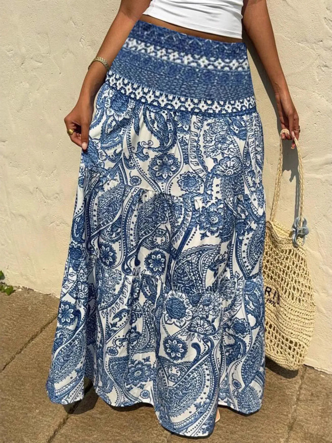 Printed Tiered Maxi Skirt - cas7m