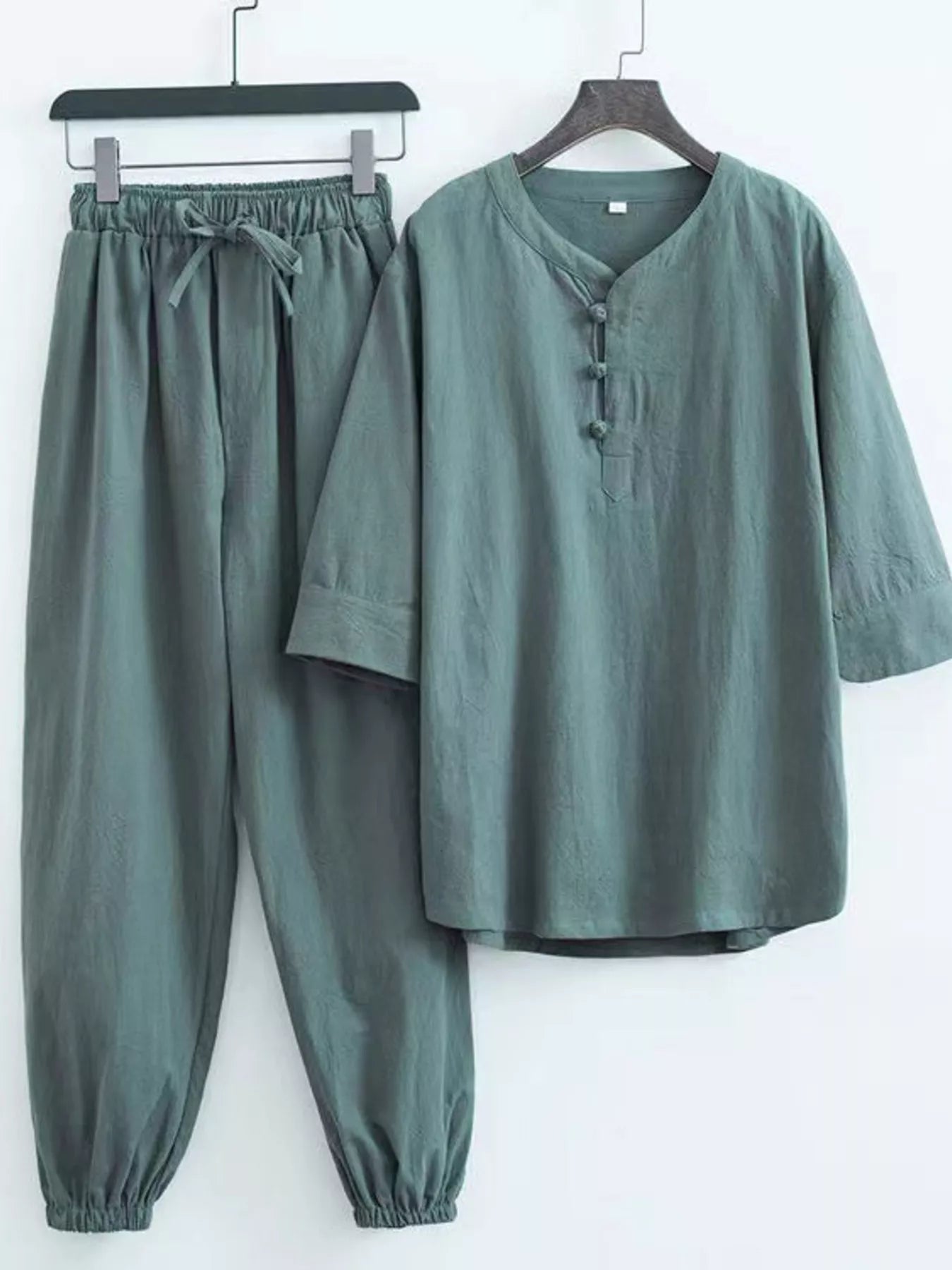 Men's Plus Size Chinese Style Top and Pants Set - cas7m