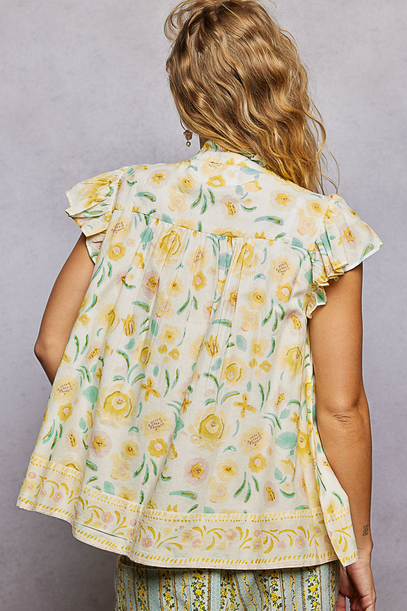 POL Tassel Tied Floral Flutter Sleeve Blouse - cas7m