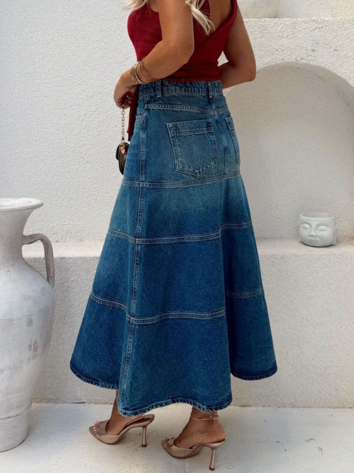 High-Waisted Denim Skirt - cas7m