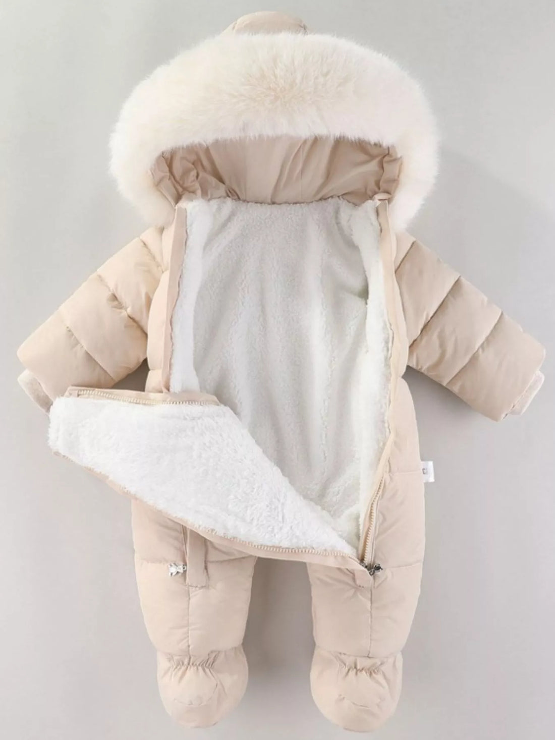 Children's Warm Padded One-Piece Snowsuit with Fur Hood - cas7m