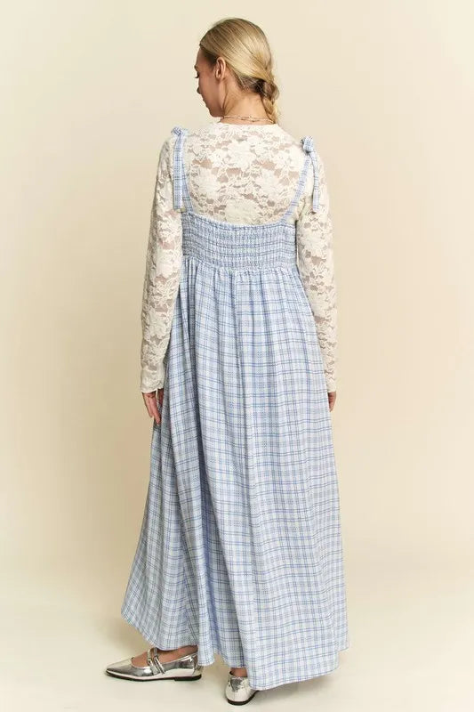 Davi & Dani Plaid Smocking Sleeveless Maxi Dress - cas7m