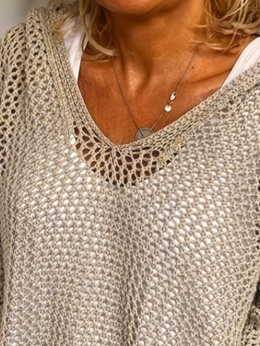 Openwork Long Sleeve Hooded Knit Cover Up - cas7m
