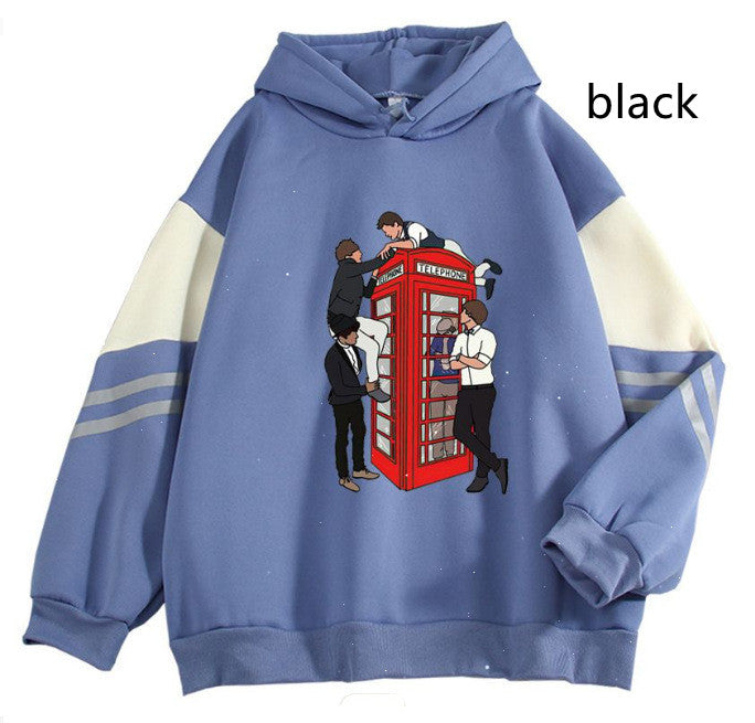 New Cartoon Anime Long Sleeve Casual Loose Contrast Color Hoodie - cas7m