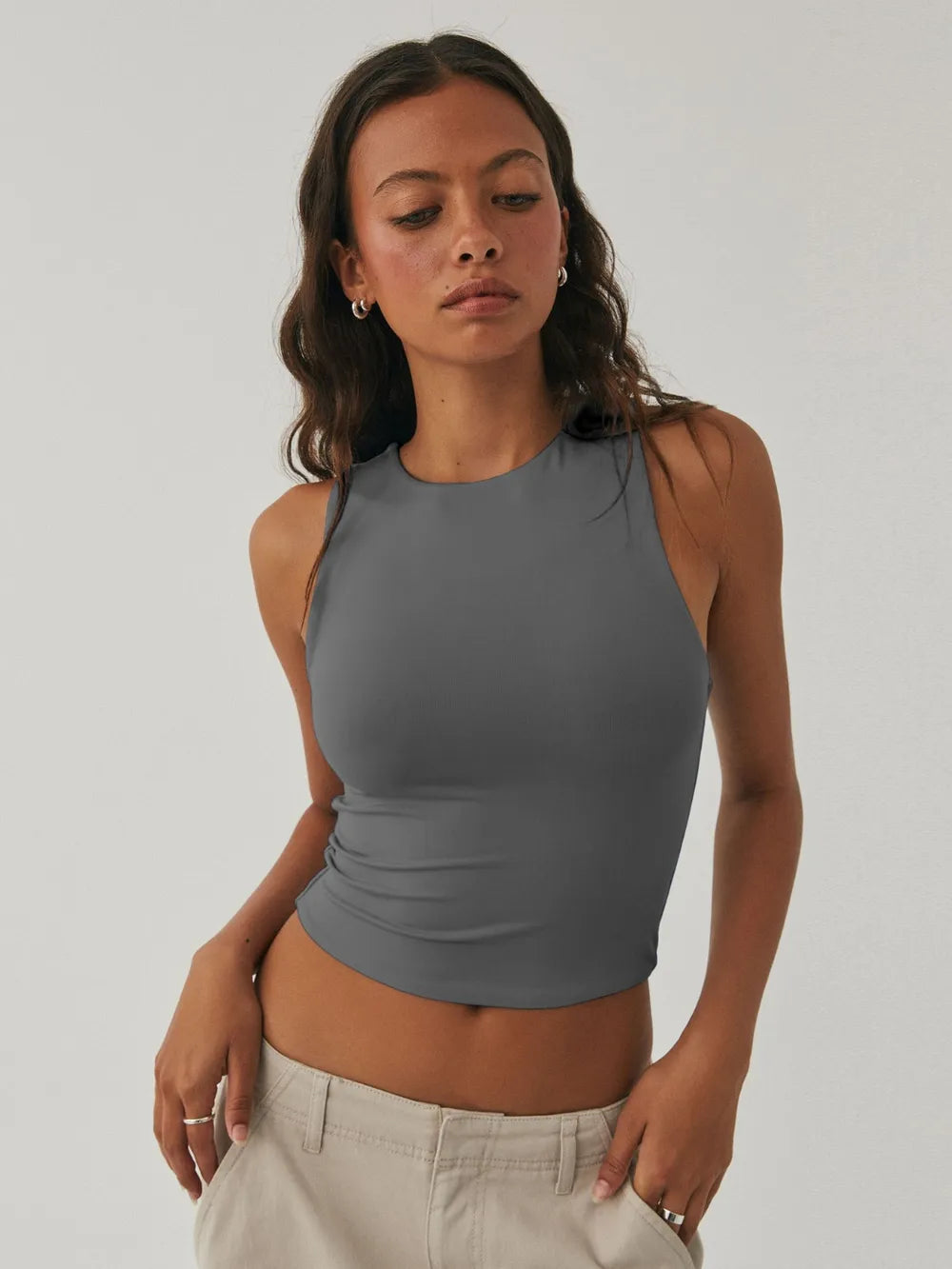 Round Neck Cropped Tank - cas7m