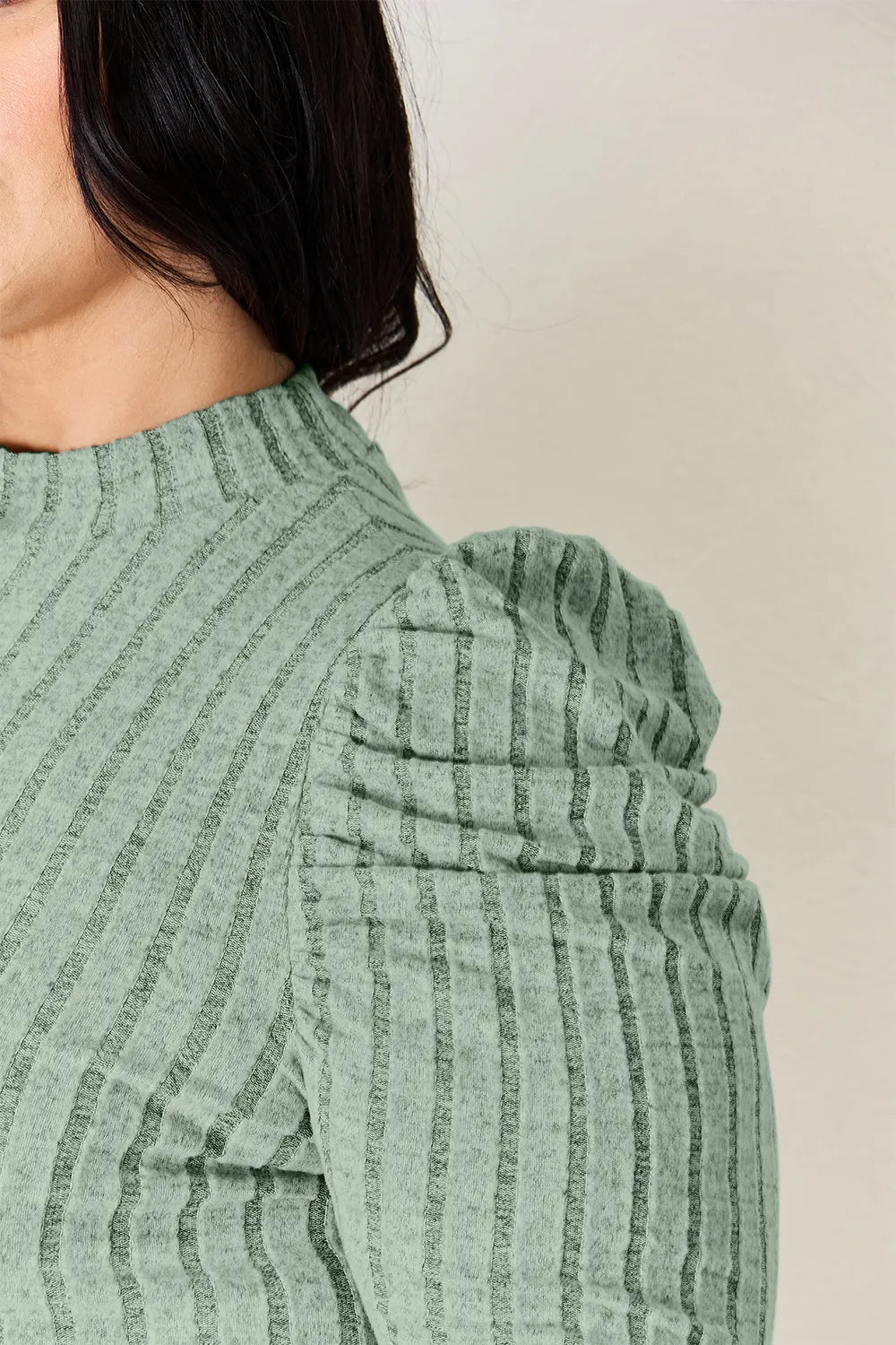 Basic Bae Full Size Ribbed Mock Neck Puff Sleeve T-Shirt - cas7m