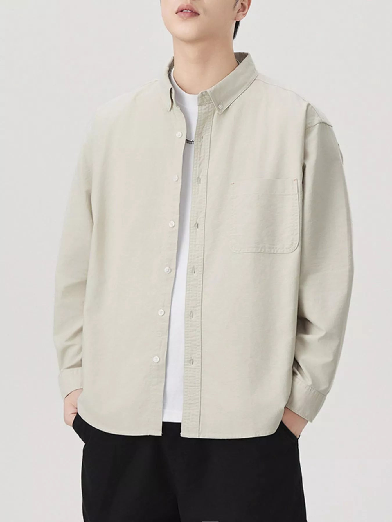 Men's Plus Size Button Up Long Sleeve Shirt - cas7m