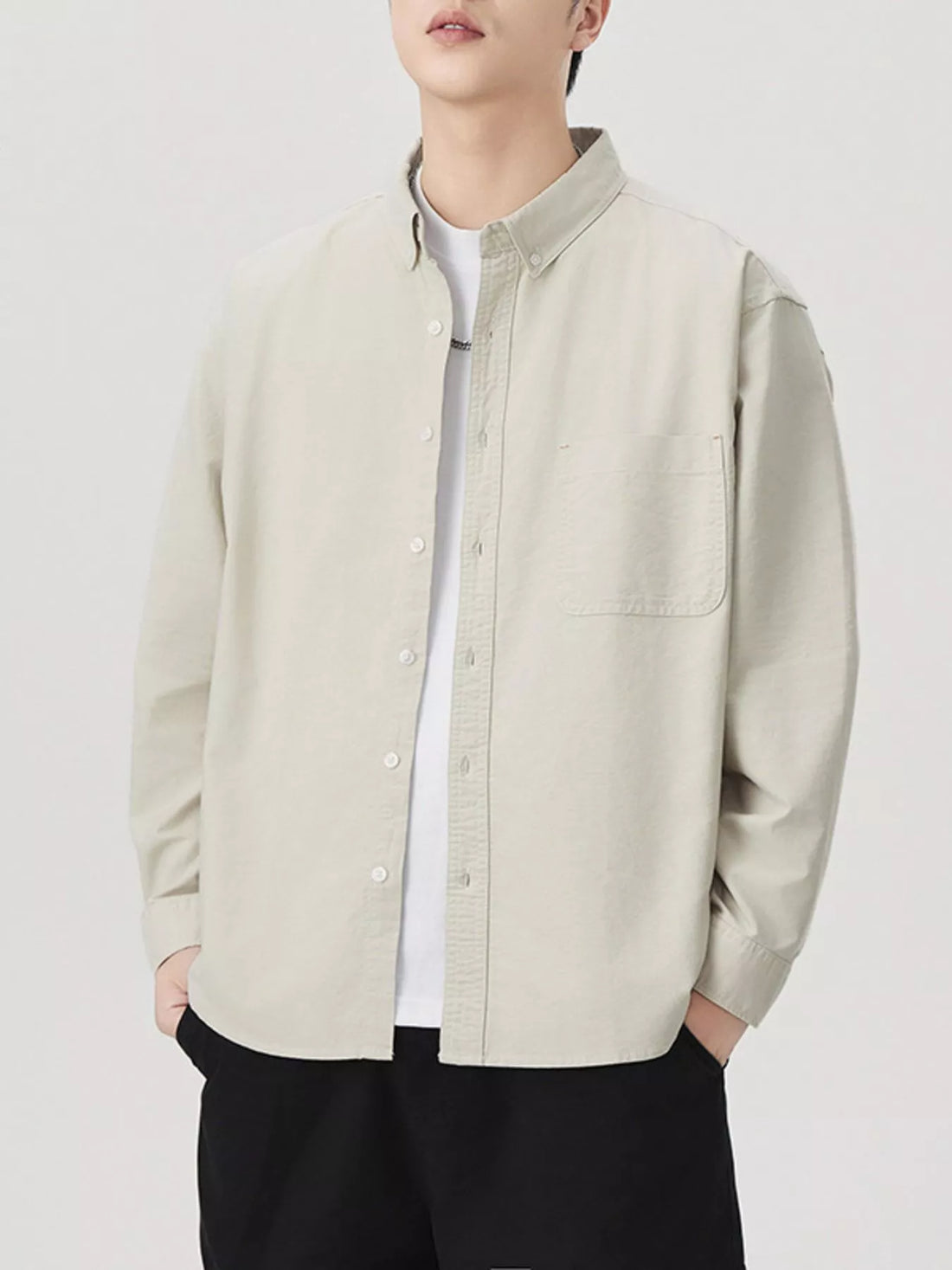 Men's Plus Size Button Up Long Sleeve Shirt - cas7m