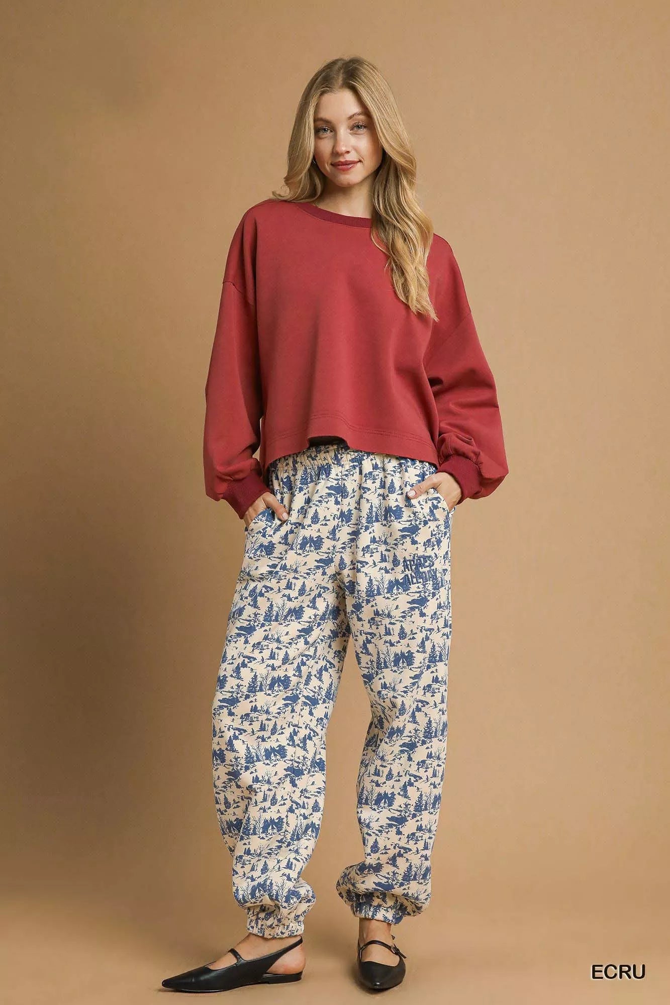 Umgee Scenic Print Casual Sweatpants - cas7m