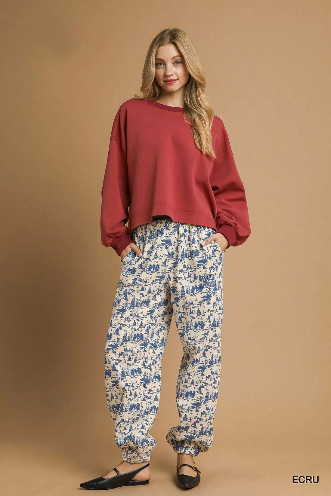 Umgee Scenic Print Casual Sweatpants - cas7m
