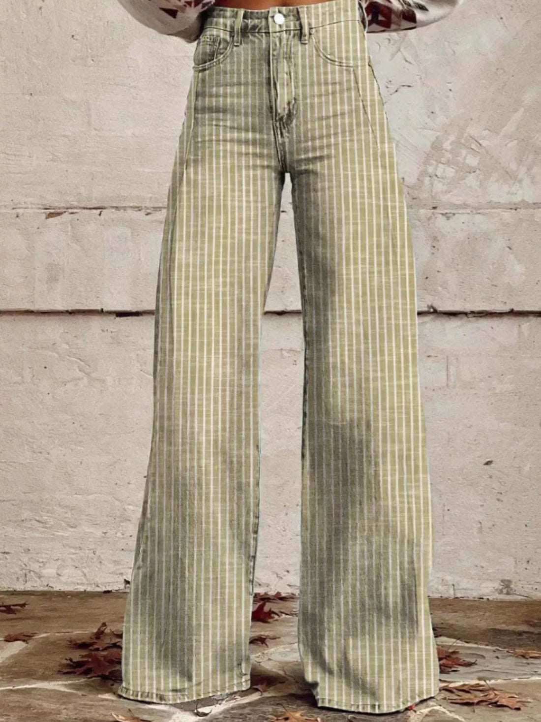 Striped High-Waisted Wide Leg Jeans - cas7m