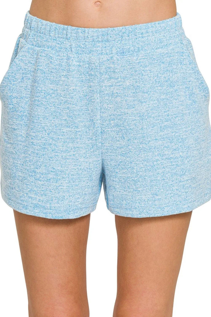 Zenana Soft Melange Hacci Elastic Waist Band Shorts - cas7m