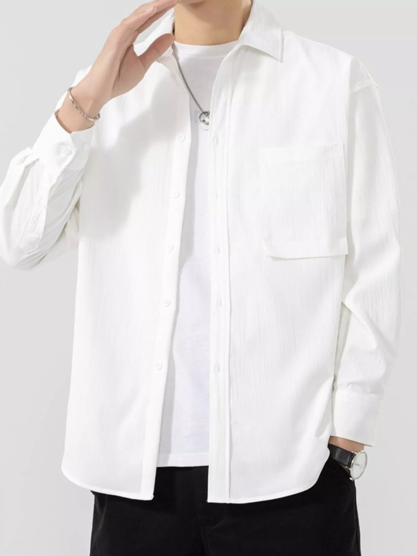 Men's Plus Size Button Up Long Sleeve Shirt - cas7m
