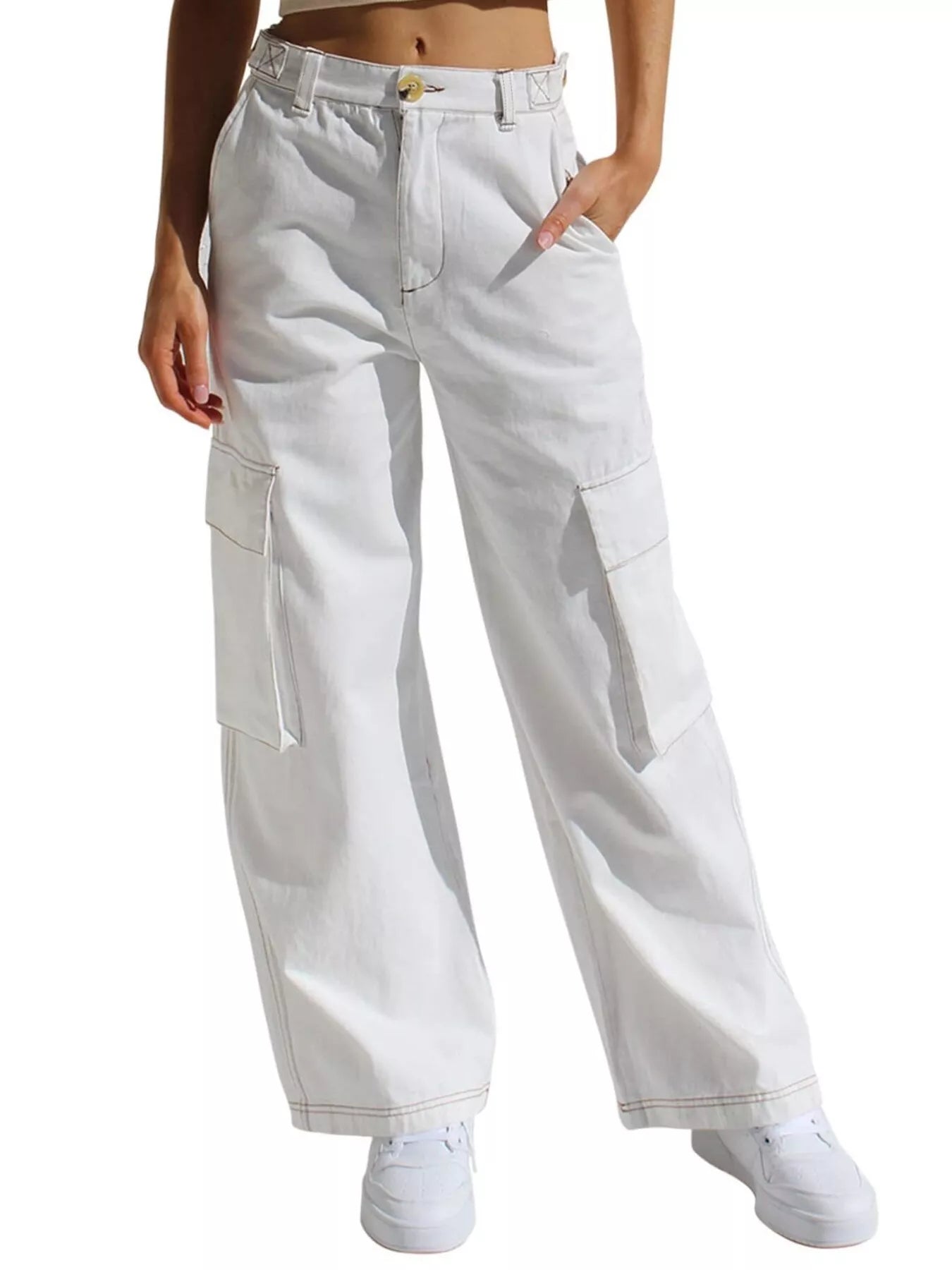 High-Waisted Wide Leg Cargo Jeans - cas7m
