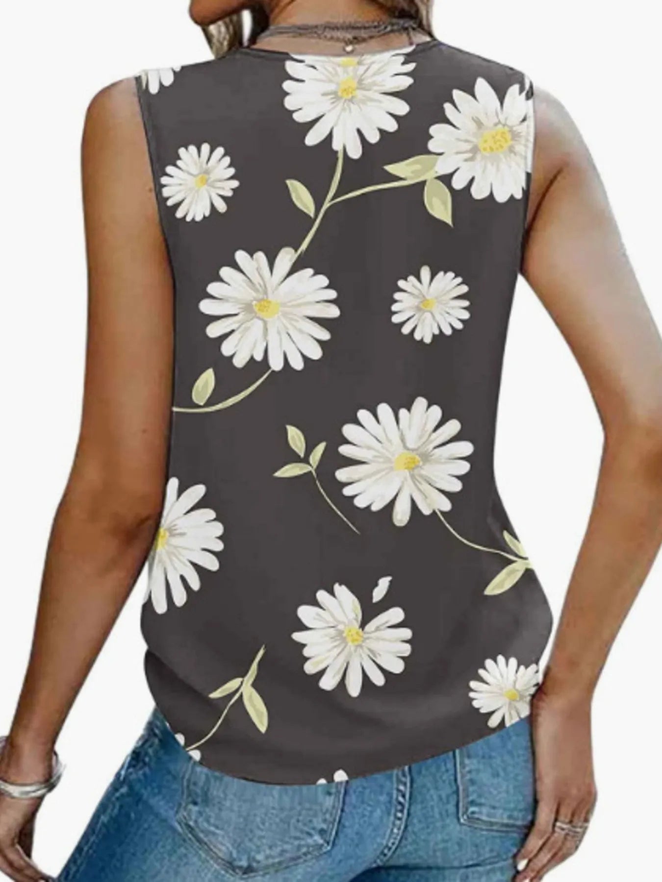 Printed V-Neck Tank - cas7m