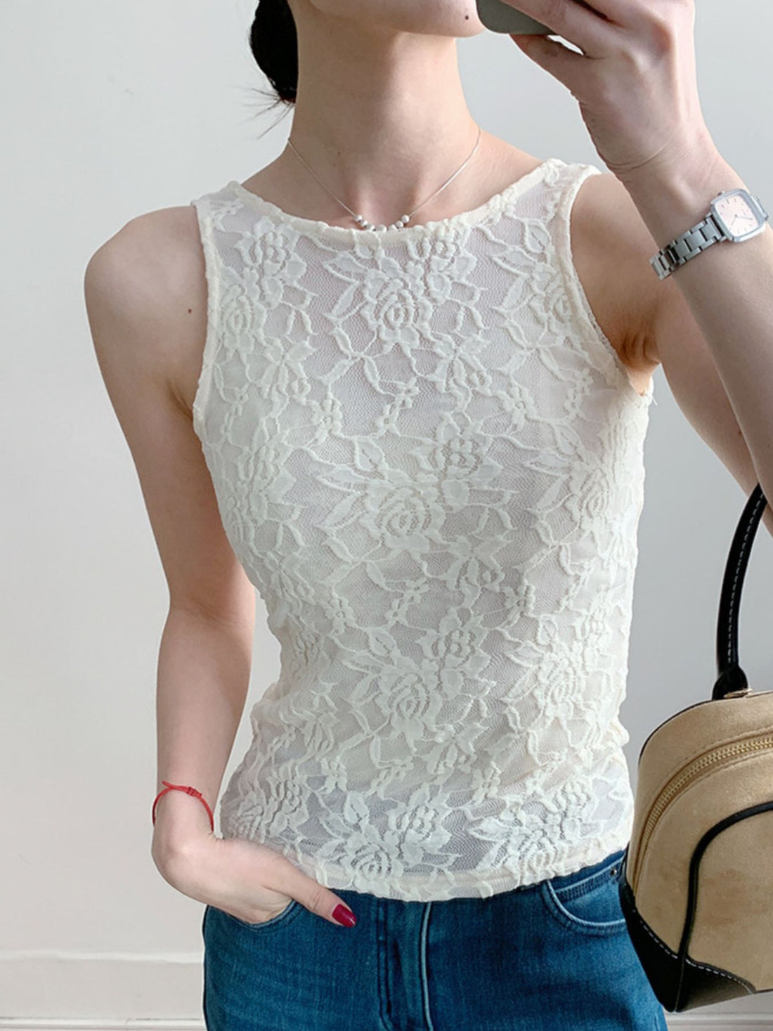 Lace Round Neck Tank - cas7m
