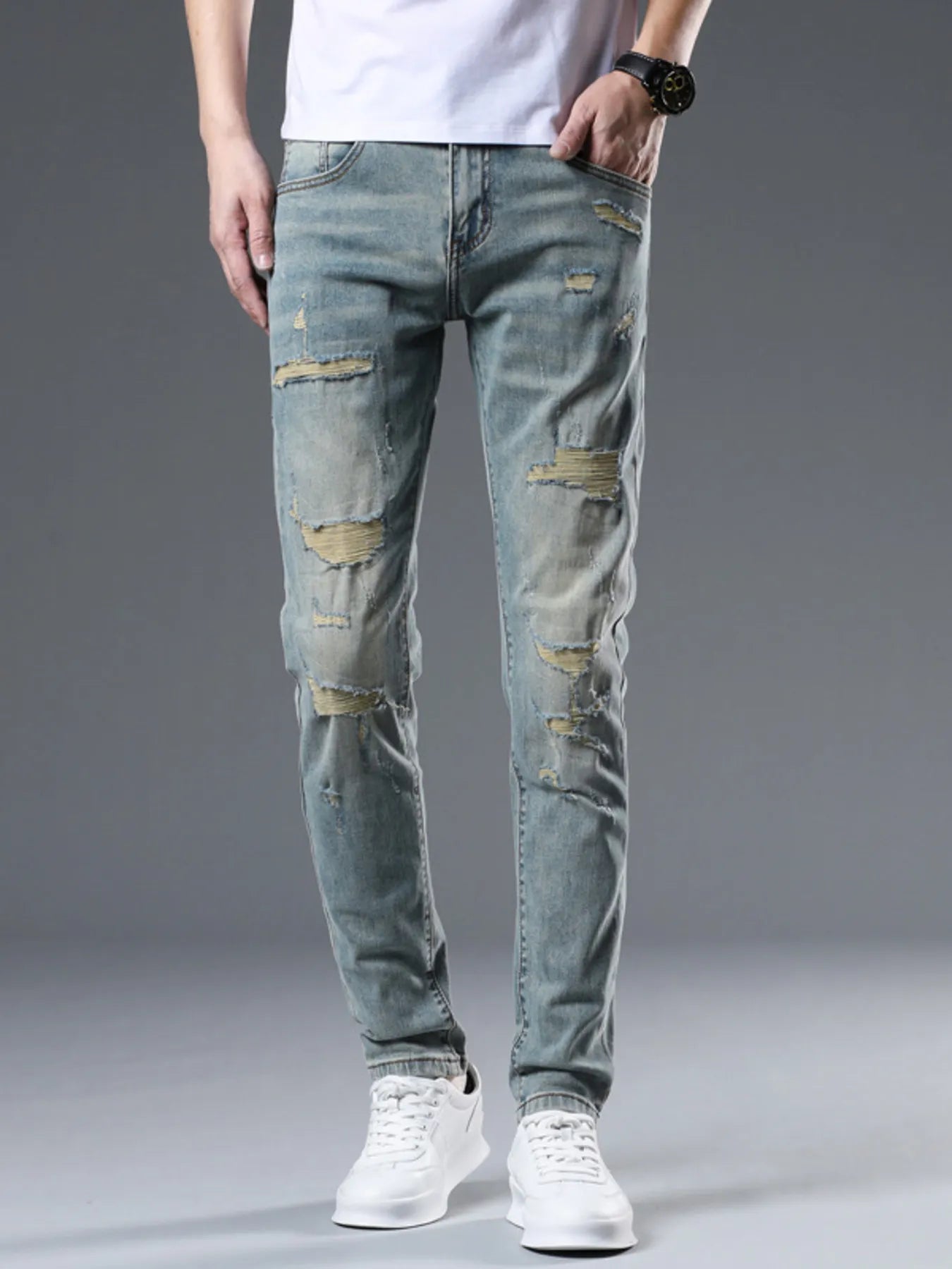 Men's Distressed Slim Fit Jeans - cas7m